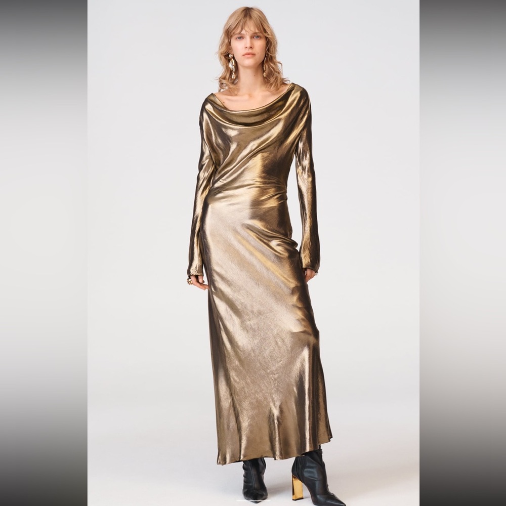 Zara Gold Draped Dress - Limited Edition - size L - NWT